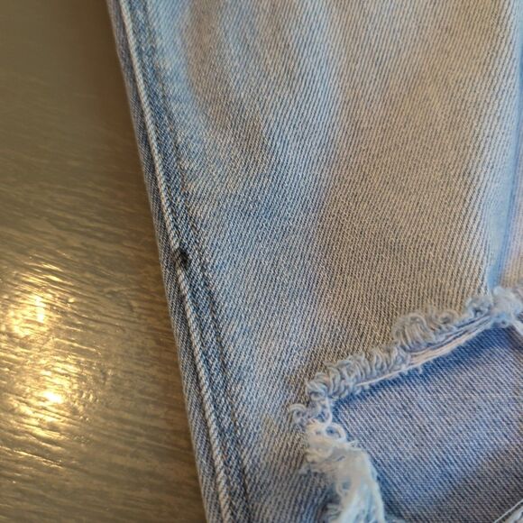 American Eagle Mom Straight Leg Jeans Womens 4 Blue High Rise Distressed - Picture 5 of 8